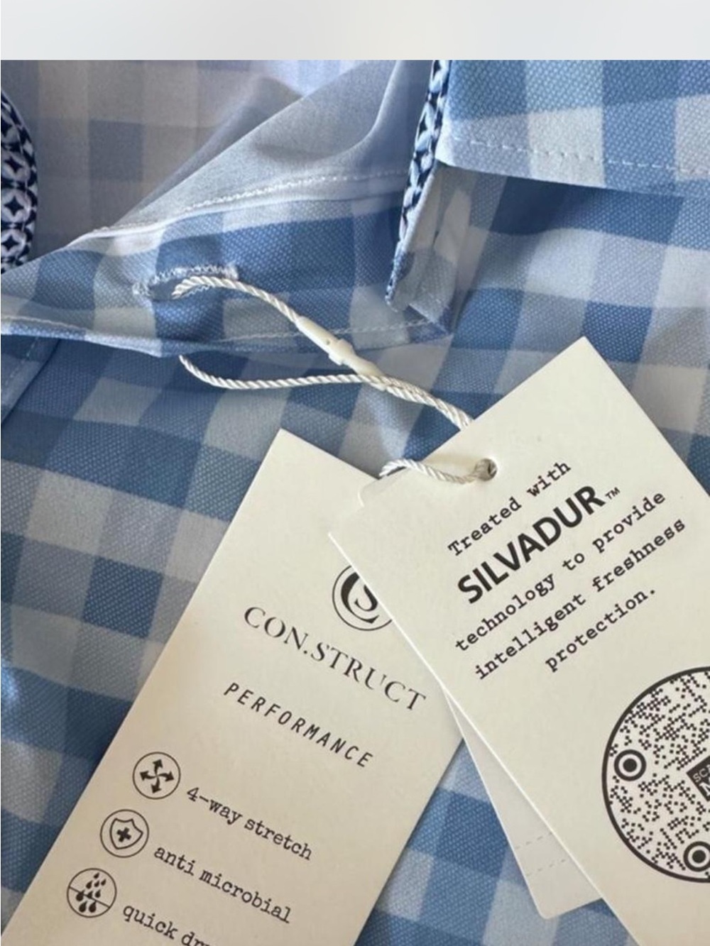 NWT Men's Blue Gingham Dress Shirt with Patterned Trim Detail - Size Large - Picture 6 of 6
